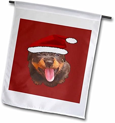 3dRose Aranyos Rottweiler Kölyök Rajta Ünnep Mikulás Sapka - Zászlók (fl_356003_2)