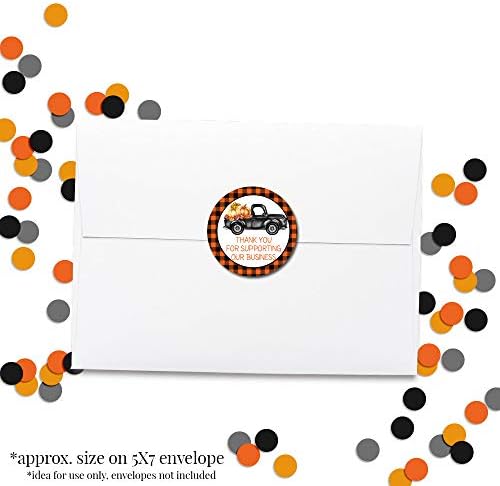 Narancs & Fekete Kockás Őszi Sütőtök Pickup Köszönöm a vevők Matrica Címke a kisvállalkozások számára, 60 1.5 Kör Matricák által