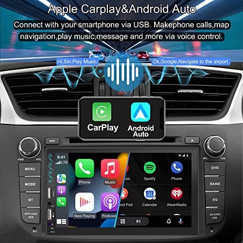 Dupla Din autórádió Rádió hangvezérlés Apple Carplay & Android Auto,7In HD LCD érintőképernyő Bluetooth 5.2,MP5 Lejátszó,
