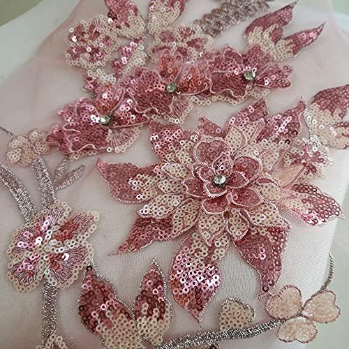 3D Virág Hímzett Csipke Szegéllyel Menyasszonyi Esküvői Applied Gyöngyös Gyöngy Tulle DIY Varrás Kárpitok Esküvői Dekoráció