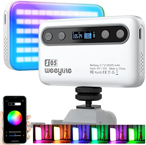 Weeylite S05 LED Kamera Lámpa, App Vezérlő RGB Video Fény RGBWY 360° - os Színes Panel Fény w 2000mAh Újratölthető CRI 95+ 2800-6800K LCD