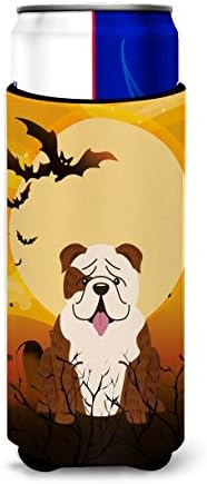 Caroline Kincsek BB4387MUK Halloween angol Bulldog Csíkos Fehér Ultra Ölelkezős a Vékony doboz, Lehet Hűvösebb Ujja Ölelkezős Mosható