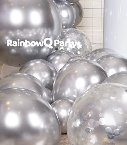 RainbowQ 55PCS Ezüst Metál Lufi Különböző Méretű 18/12/5 Coll Ezüst Lufi, Konfetti, Fényes Héliumos Latex Lufi Meghatározott