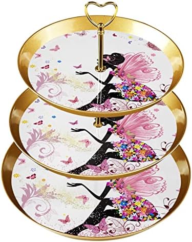 Torta Állvány Szett 3 Tier Cupcake Áll Újrafelhasználható Süteményes Tál Esküvő, Születésnap Tea Party Dekoráció, Lány Pillangó