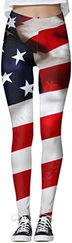 Július 4-én Magas Derék Leggings a Nők USA Zászló, Futás, Jóga Leggings Ultra Puha Ecsettel Rugalmas Atlétikai Sport Nadrág