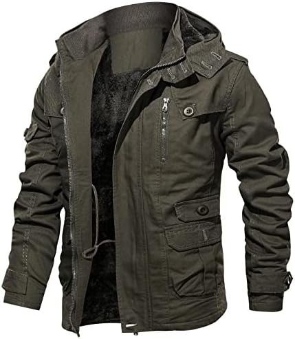 CARWORNIC Férfi Téli Kabát Alkalmi Meleg Katonai Kabát Sűrűsödik Fleece Bélelt terepmunka Outwear Szélálló Kabát Szabadtéri Hadsereg