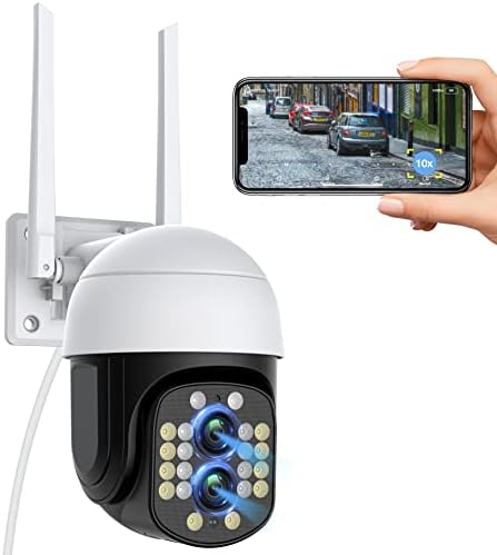 10X Hibrid Zoom Biztonsági Kamera, Kültéri, 4MP 2K Kettős Lencse WiFi Biztonsági Kamera Reflektorfénybe éjjellátó, Pan & Tilt