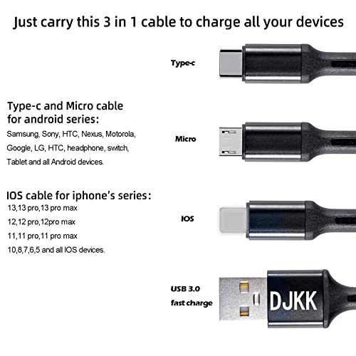 DJKK 2Pack Multi Töltő Kábel, 1m Multi Töltő Kábel Fonott Nylon Több USB-Kábel Univerzális 3 az 1-ben Töltő Adapter Kábel, Kompatibilis