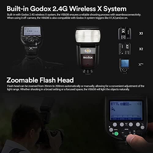 Godox V860III-N Vaku a Nikon Speedlight, 2, 4 G 1/8000S HSS Speedlite Vaku, 7.2 V/2600mAh Li-ion Akkumulátor, 1,5 s Újrahasznosítani Idő,