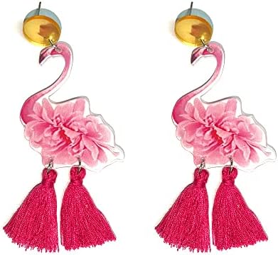 Tassel Flamingó Rózsaszín Fülbevaló Retro, Aranyos, Állat, Madár, Hosszú Fityeg Csepp Fülbevaló Bohém Divat Kézzel készített Flamingo