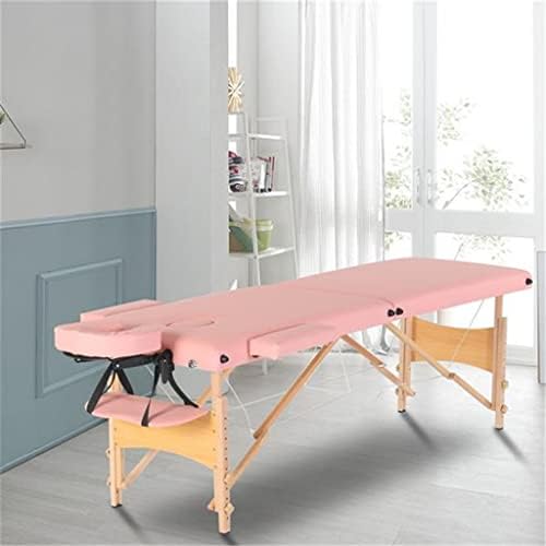 WYFDP Masszázs Asztal, Ágy, 2 Részre Összecsukható Bükk Láb 186x60x60CM Állítható Magasságú Sokoldalú, Hordozható Rózsaszín/Fehér