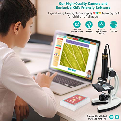 AmScope - M40-K-MDM35 IQCREW által 120X – 1200X Gyerek 85+ Darab Prémium Mikroszkóp SZÁR Készlet, Színes Kamera, Interaktív Gyerek Barátságos