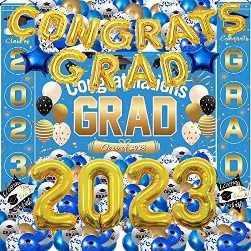 Ballagási Dekoráció Osztály 2023 - Fekete-Arany Diploma Féltől vásárolt kellékeknek a Congrats Grad Léggömb, Banner, Érettségi Hátteret,
