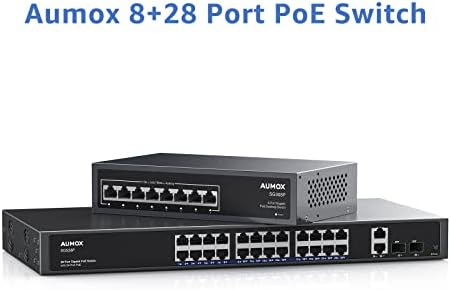 Aumox 8 Port + 28 Port Gigabit PoE Switch, 120 W/400W Gigabit Ethernet Nem menedzselhető Hálózati Kapcsoló, Plug and Play, Masszív