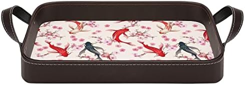 Japán Koi Hal cseresznyevirág Bőr Tálca Szervező Z Tálca fogantyúval Dekoratív Tálca Haza, Konyha, Nappali