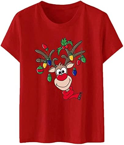 Tees Karácsonyi Túlméretezett Pólók Női Karácsonyi Nyomtatás O-Nyakú, Rövid Ujjú Blúz Felsők Pólók T-Shirt Vicces Gym Ing