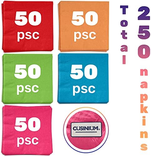 [250-pack] 5-Multicolor 5 x 5 Szalvéta Szett (Turquiouse, Piros, Narancs, Lime Zöld, Magenta) - Színes Szalvéta Csomag