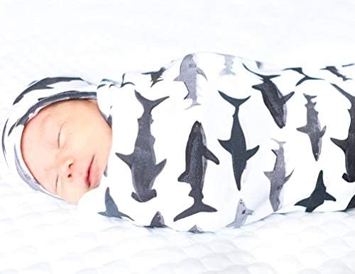 COLOOM Újszülött, Csecsemő, Baba hálózsák & Kalap Sapka Shark Print Baba Fogadó Takaró Készlet (Bálna, 0-12 Hónap)