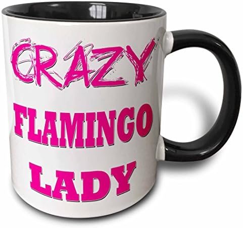 3dRose Őrült Flamingo Hölgy Két Hang Bögre, 11 oz, Fekete